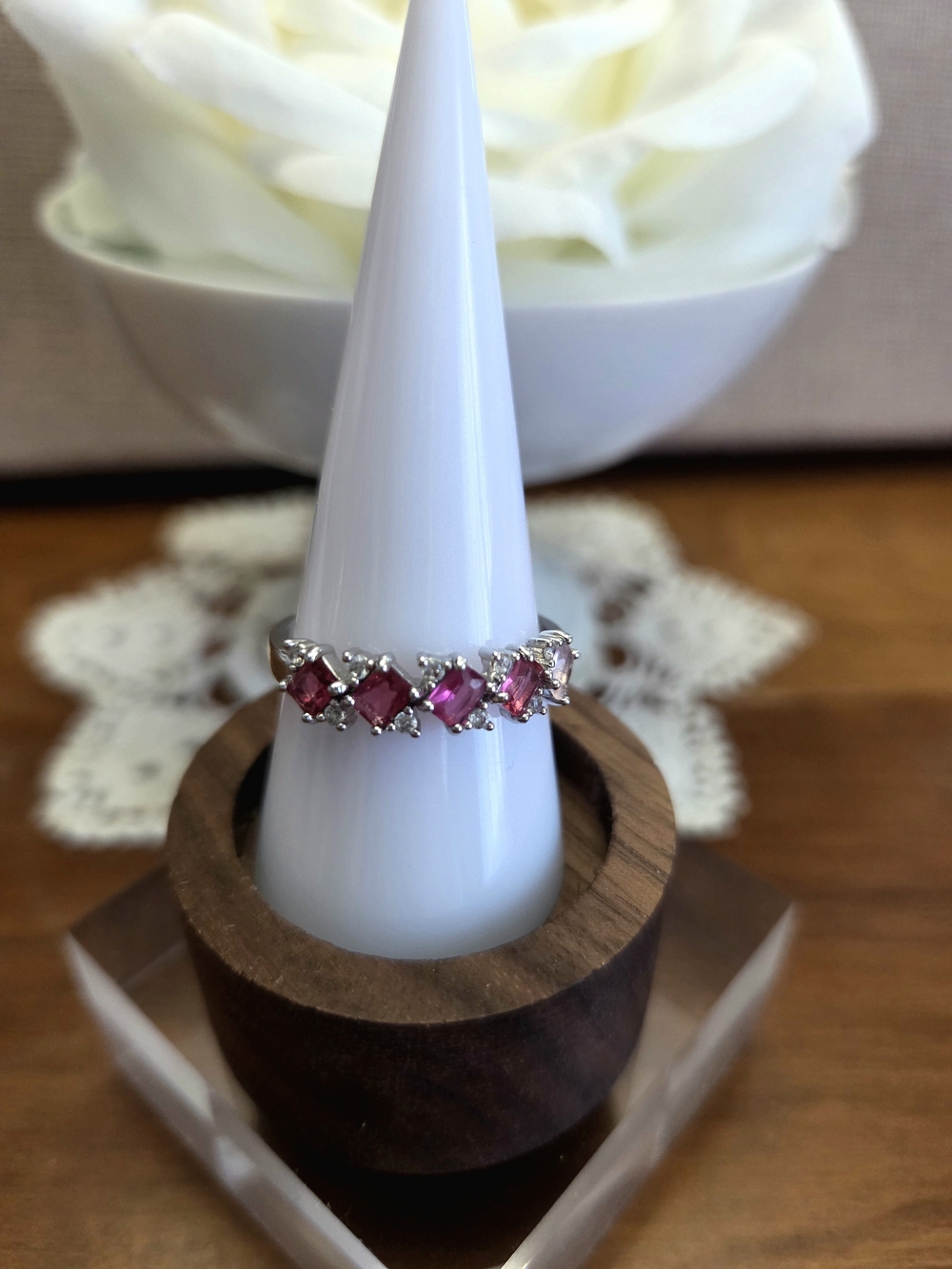BP Pink Tourmaline Cluster Ring On Rhodium Band